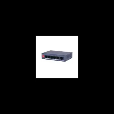 Switch de rede azul com cinco portas RJ45 e marca TPLINK