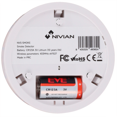 Detetor de fumo branco redondo Nivian com bateria CR123A 3V