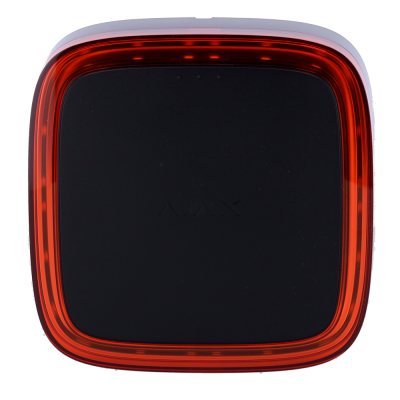 Dispositivo quadrado preto com borda vermelha translúcida e texto AJAX no centro