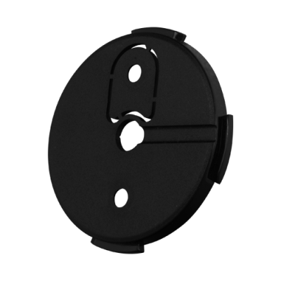 Disco redondo preto em plástico com orifícios e clipes