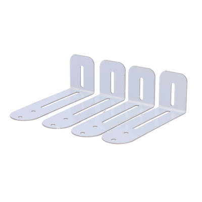 conjunto de quatro suportes metálicos brancos com furos para fixação