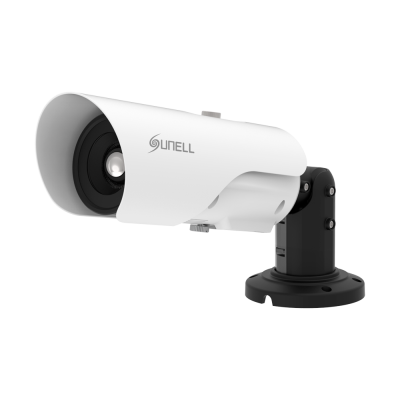 Câmara de segurança branca Sunell com suporte preto