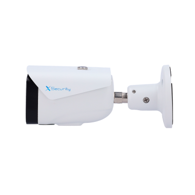 Câmara de segurança branca com texto X Security