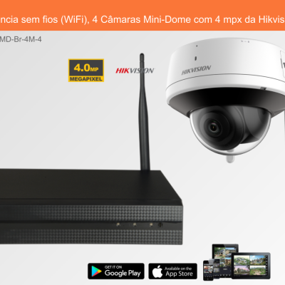 Sistema de videovigilância sem fios com câmaras Mini-Dome e caixa base preta