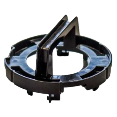 Suporte plástico preto redondo com estrutura triangular central