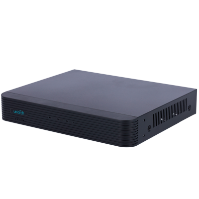 Dispositivo eletrônico preto retangular com o texto 'unatch' na frente e ventilações laterais