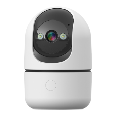 Câmara de vigilância doméstica branca com lente preta e LEDs