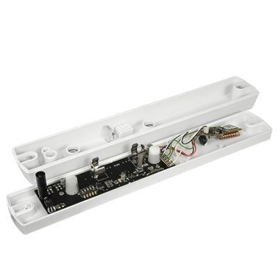 Dispositivo eletrónico com caixa branca aberta e circuito interior