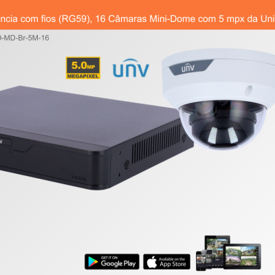 Kit sistema de videovigilância com DVR preto e câmara Mini-Dome branca da Uniview