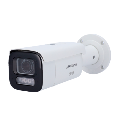 Câmara de segurança branca da marca HIKVISION com suporte de fixação circular