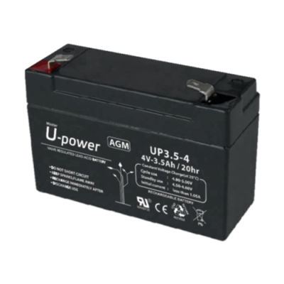 Bateria de chumbo preta U-power AGM 4V 3.5Ah com texto branco