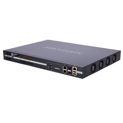 Recetor de vídeo HIKVISION preto com várias portas e ventoinhas laterais