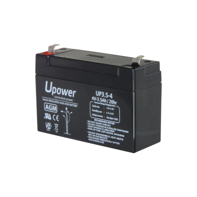 Bateria preta selada Upower modelo UP3.5-4 com textos brancos