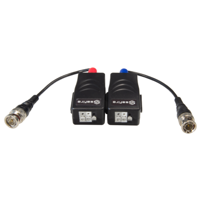 Transmissores electrónicos pretos com conectores BNC e fios