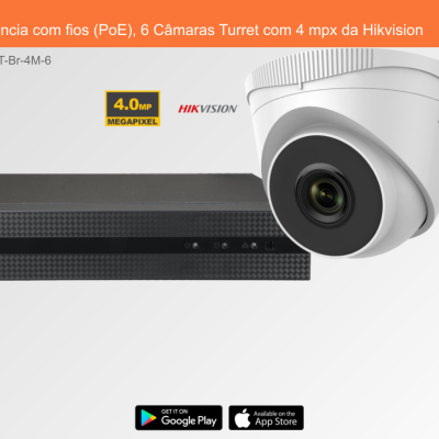 Sistema de videovigilância com gravador preto e câmara Turret branca da Hikvision