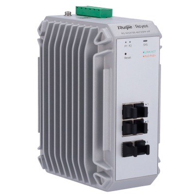 Equipamento de rede Ruijie Reyee RG-EW1200-GF-4SFP-SFP branco com indicadores LED e portas SFP