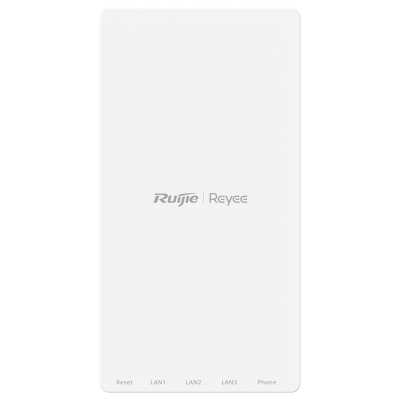 Dispositivo branco Ruijie Reyee com rótulos LAN e Phone