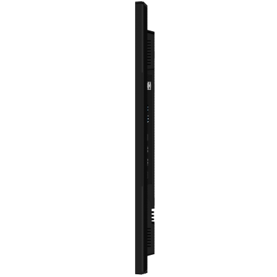 Monitor preto visto de lado com portas USB visíveis
