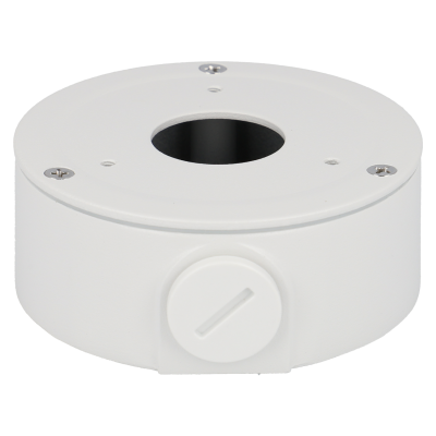 Base de montagem circular branca com parafusos e tampa lateral