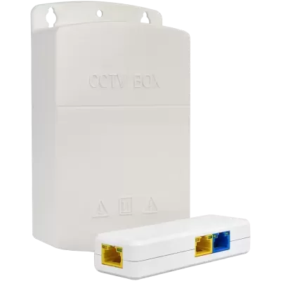 Caixa CCTV branca com dispositivo Ethernet