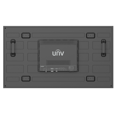 parte traseira do ecrã LED cinzento com logo UNV e portas de ligação