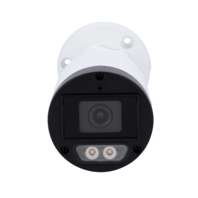 Câmara de segurança branca com lente preta e LEDs