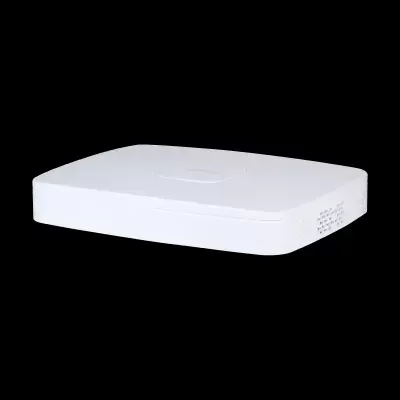 Aparelho eletrônico retangular branco com orifício circular no topo e ventilação lateral.