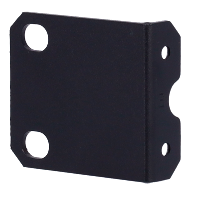 Suporte de metal preto retangular com orifícios de fixação