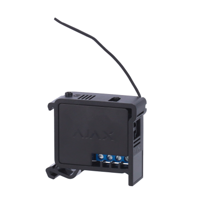 Dispositivo eletrónico preto AJAX com antena e terminais azuis