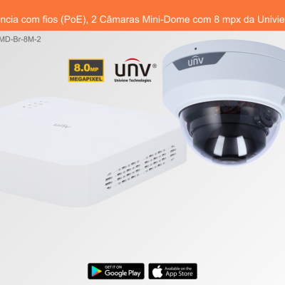 Sistema de videovigilância com fios com 2 câmaras mini-dome e gravador branco