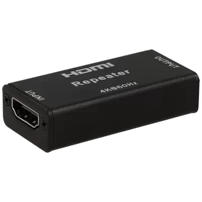 Repetidor HDMI preto com texto branco e porta HDMI