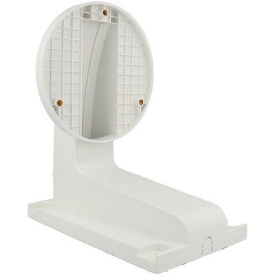 Suporte branco com espelho circular ajustável e base retangular