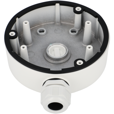 Base redonda branca e preta para montagem com entrada para cabos