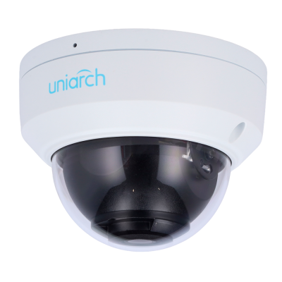 Câmara de segurança domo branca com cúpula transparente e marca uniarch