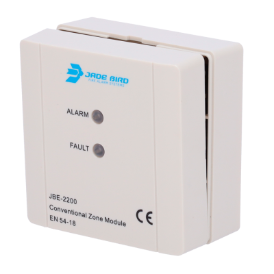 Módulo de zona convencional JBE-2200 branco com LEDs ALARM e FAULT e marcação CE
