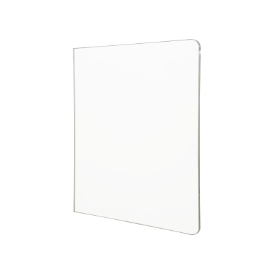 Painel transparente de acrílico com furos e bordas arredondadas