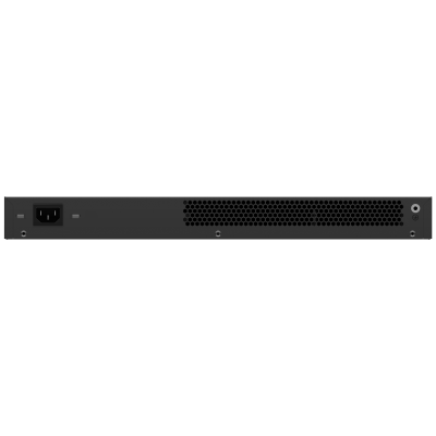 Equipamento eletrônico preto para rack com conetor de alimentação e ventilação