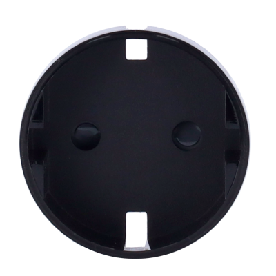 Tomada elétrica redonda preta com dois orifícios para pinos