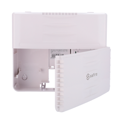 Aparelho eletrônico branco Safire com tampa destacada