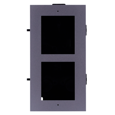 dispositivo eletrônico cinzento retangular com duas telas pretas