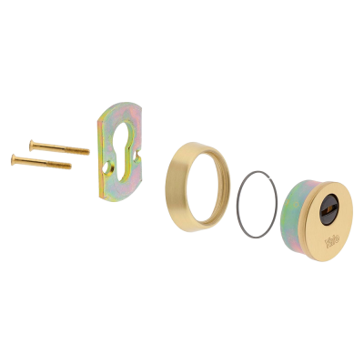 Conjunto de peças metálicas para fechadura dourada com marca YALE