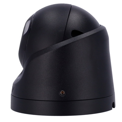 Câmara de vigilância de cúpula preta com lente exposta