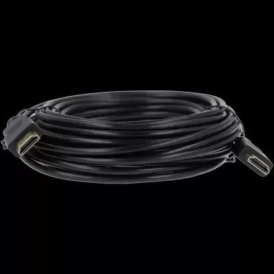 Cabo HDMI preto enrolado com conectores dourados