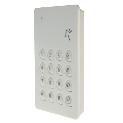 Teclado numérico branco com botões numerados e símbolos