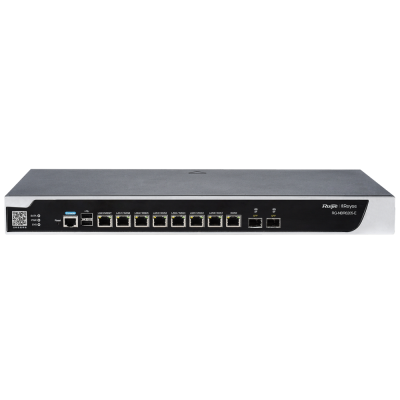 Roteador de rede preto com várias portas Ethernet e texto Ruijie Reyee RG-M1800-AC