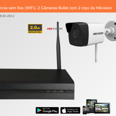 Sistema de videovigilância sem fios Hikvision com 2 câmaras Bullet e gravador preto com antenas