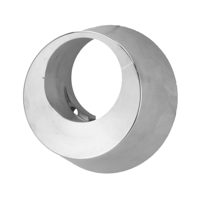 Abafador circular de escape metálico prateado com textura lisa