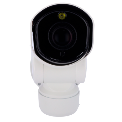 Câmara de segurança branca com lente preta e LED amarelo