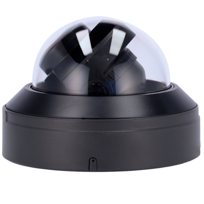 Câmara de vigilância domo preta com cobertura transparente em fundo branco