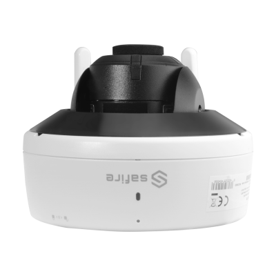 Câmara de vigilância branca e preta com duas antenas brancas da marca Safire